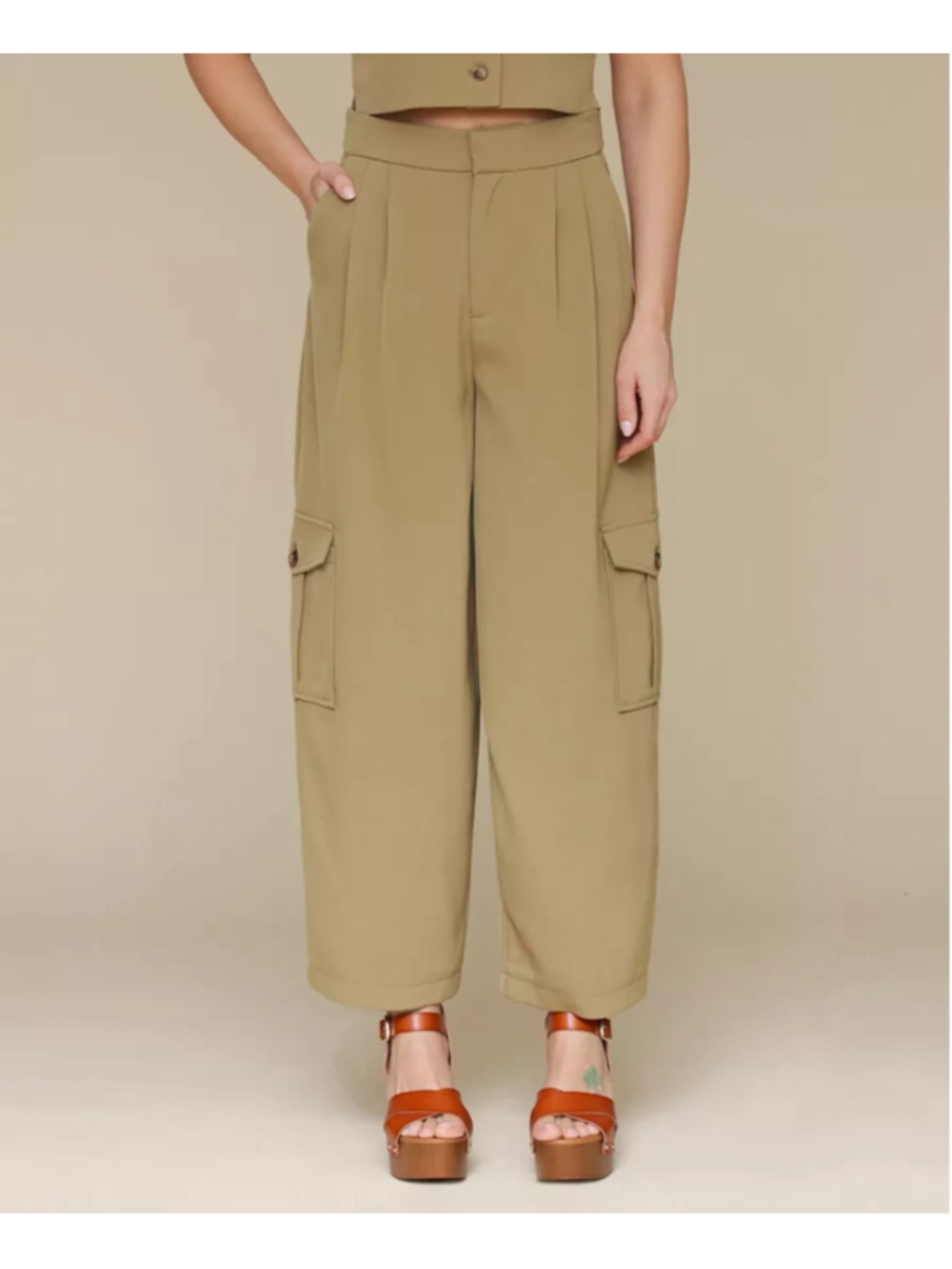 Anthropologie Avec Les Filles Barrel Leg Green Cargo Pants Size 2 Zip Pleated